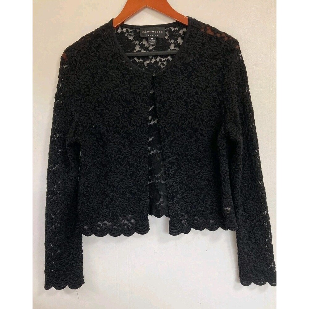 VTG Blouse Womens M Cardigan Sheer Black Floral Whimsigoth Grunge Layer Y2K